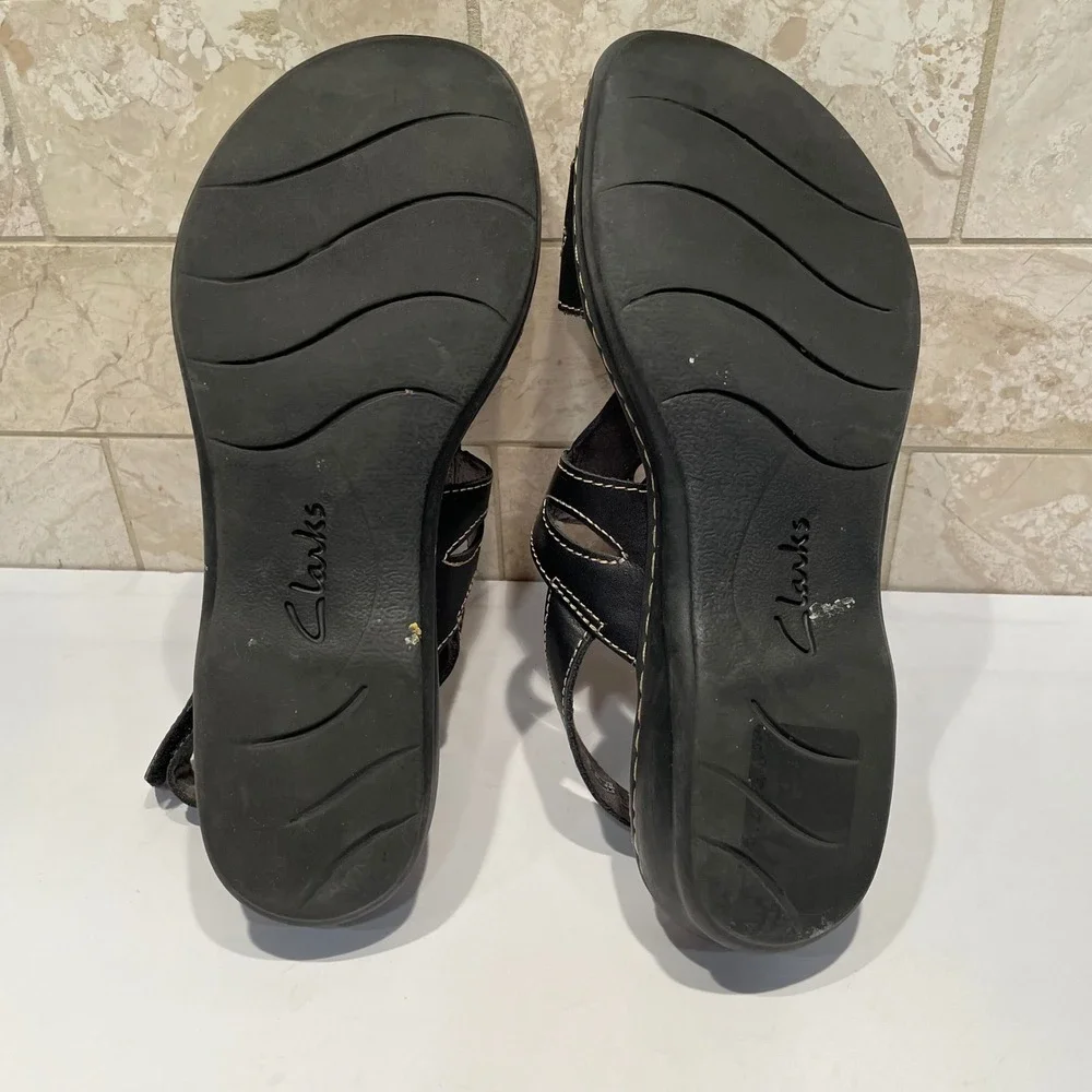 Clarks Collection Leisa Lakelyn Black Leather Strappy‎ Slingback Sandals 8.5M